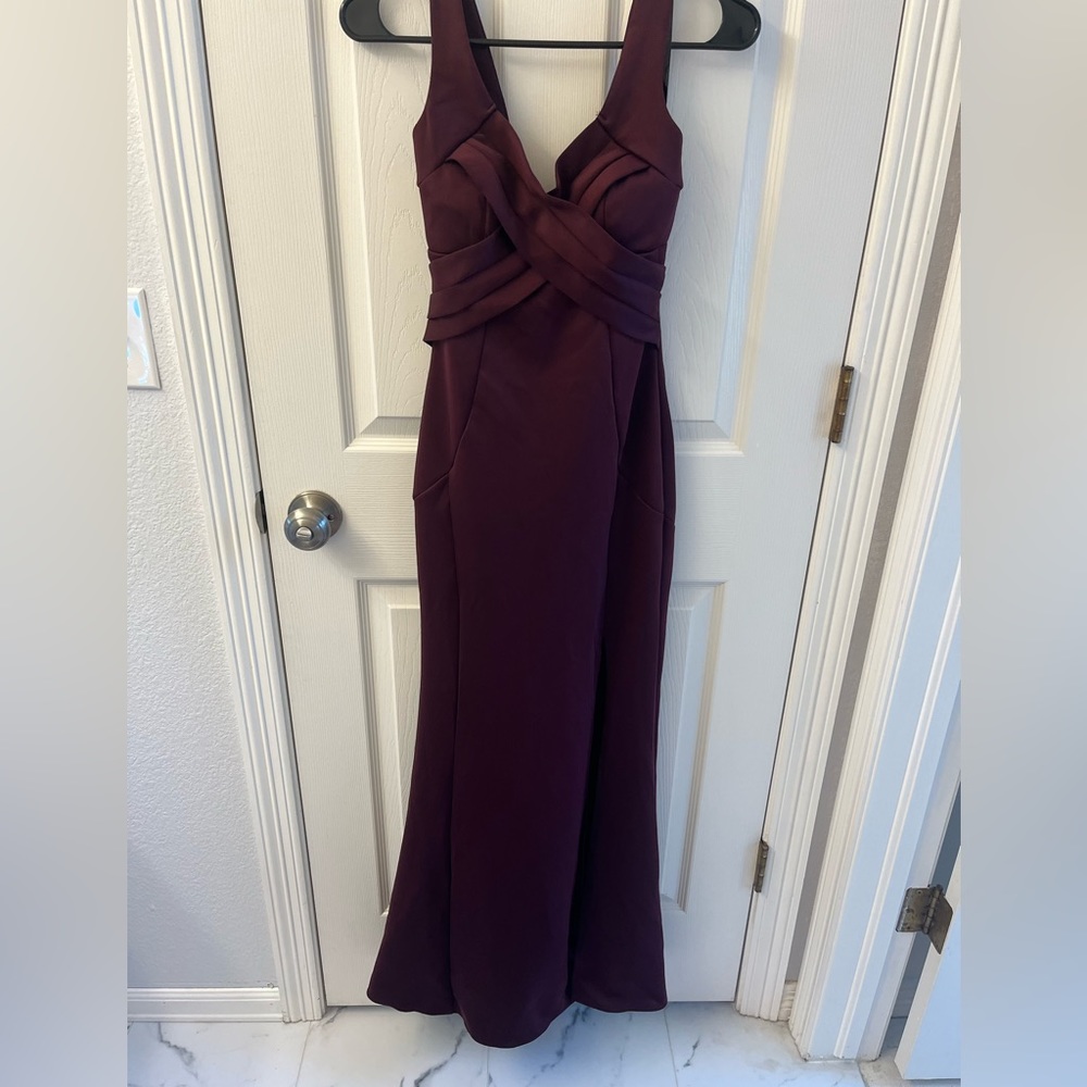 Burgundy “Emerald Sundae” thigh slit prom dress - Picture 16 of 16